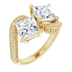 14K Yellow Gold 6.5 mm Square Two-Stone Accented Engagement Ring. 123121:1186:P