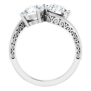 14K White Gold 7 mm Round Two-Stone Accented Engagement Ring. 123121:540:P