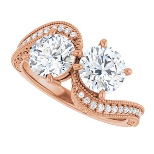 14K Rose Gold 6.5 mm Round Two-Stone Accented Engagement Ring. 123121:524:P
