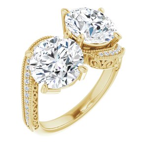 14K Yellow Gold 8.8 mm Round Two-Stone Accented Engagement Ring. 123121:601:P