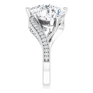 14K White Gold 9.4 mm Round Two-Stone Accented Engagement Ring. 123121:630:P