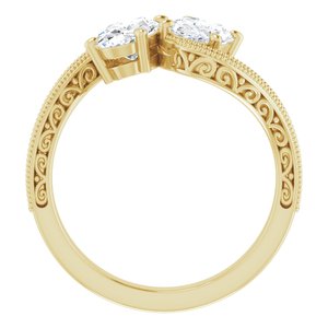 14K Yellow Gold 7x5 mm Oval Two-Stone Accented Engagement Ring. 123121:691:P