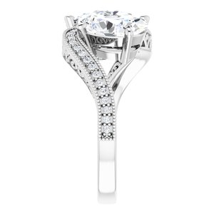 14K White Gold 9x7 mm Oval Two-Stone Accented Engagement Ring. 123121:720:P