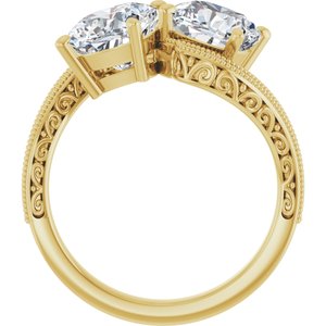 14K Yellow Gold 7 mm Cushion Two-Stone Accented Engagement Ring. 123121:781:P