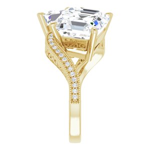 14K Yellow Gold 10 mm Asscher Two-Stone Accented Engagement Ring. 123121:916:P