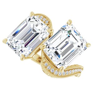 14K Yellow Gold 10x8 mm Emerald Two-Stone Accented Engagement Ring. 123121:1006:P