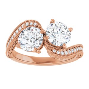 14K Rose Gold 6.5 mm Round Two-Stone Accented Engagement Ring. 123121:524:P