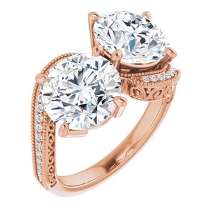 14K Rose Gold 9 mm Round Two-Stone Accented Engagement Ring. 123121:614:P