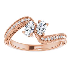 14K Rose Gold 5x3 mm Oval Two-Stone Accented Engagement Ring. 123121:659:P