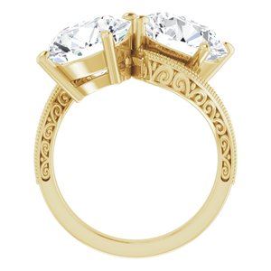 14K Yellow Gold 10 mm Round Two-Stone Accented Engagement Ring. 123121:646:P
