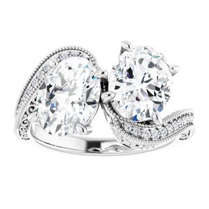 14K White Gold 9x7 mm Oval Two-Stone Accented Engagement Ring. 123121:720:P