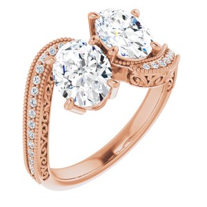14K Rose Gold 8x6 mm Oval Two-Stone Accented Engagement Ring. 123121:704:P