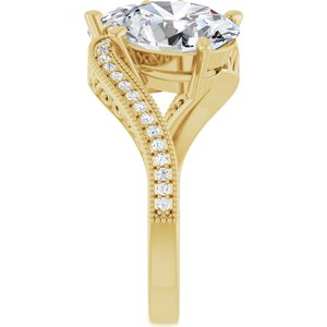 14K Yellow Gold 10x8 mm Oval Two-Stone Accented Engagement Ring. 123121:736:P