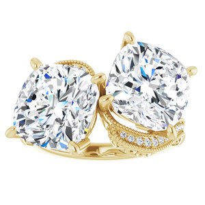 14K Yellow Gold 10 mm Cushion Two-Stone Accented Engagement Ring. 123121:826:P