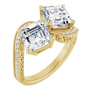 14K Yellow Gold 7 mm Asscher Two-Stone Accented Engagement Ring. 123121:871:P