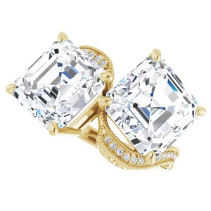 14K Yellow Gold 10 mm Asscher Two-Stone Accented Engagement Ring. 123121:916:P