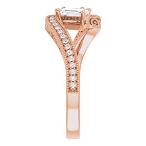 14K Rose Gold 5x3 mm Emerald Two-Stone Accented Engagement Ring. 123121:929:P