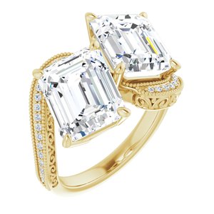 14K Yellow Gold 10x8 mm Emerald Two-Stone Accented Engagement Ring. 123121:1006:P