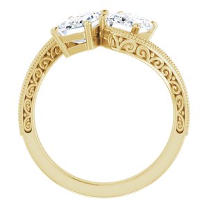 14K Yellow Gold 7x5 mm Emerald Two-Stone Accented Engagement Ring. 123121:961:P