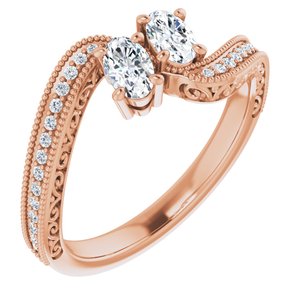 14K Rose Gold 5x3 mm Oval Two-Stone Accented Engagement Ring. 123121:659:P