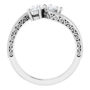 14K White Gold 6x4 mm Oval Two-Stone Accented Engagement Ring. 123121:675:P