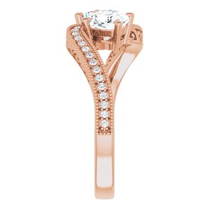 14K Rose Gold 5 mm Cushion Two-Stone Accented Engagement Ring. 123121:749:P