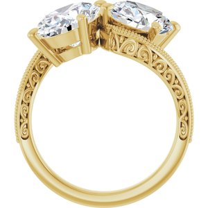14K Yellow Gold 10x8 mm Oval Two-Stone Accented Engagement Ring. 123121:736:P