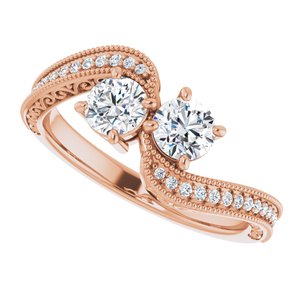 14K Rose Gold 4.4 mm Round Two-Stone Accented Engagement Ring. 123121:239:P