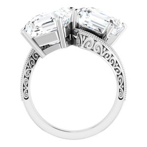 14K White Gold 9 mm Asscher Two-Stone Accented Engagement Ring. 123121:900:P