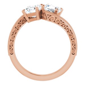 14K Rose Gold 5 mm Asscher Two-Stone Accented Engagement Ring. 123121:839:P