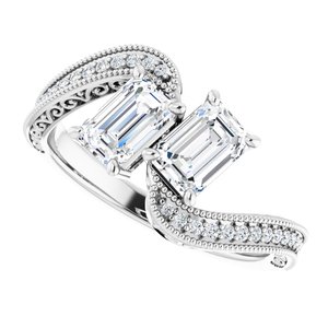 14K White Gold 6x4 mm Emerald Two-Stone Accented Engagement Ring. 123121:945:P