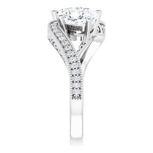 14K White Gold 6 mm Cushion Two-Stone Accented Engagement Ring. 123121:765:P