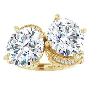 14K Yellow Gold 10 mm Round Two-Stone Accented Engagement Ring. 123121:646:P