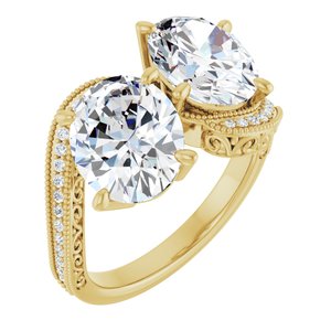 14K Yellow Gold 10x8 mm Oval Two-Stone Accented Engagement Ring. 123121:736:P