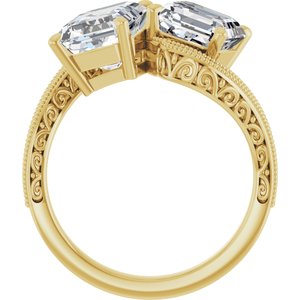 14K Yellow Gold 7 mm Asscher Two-Stone Accented Engagement Ring. 123121:871:P