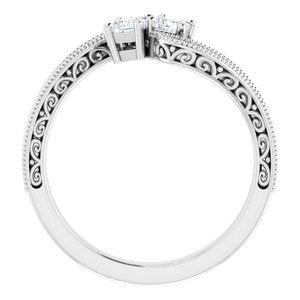 14K White Gold 2.8x2.8 mm Square Two-Stone Accented Engagement Ring. 123121:1035:P