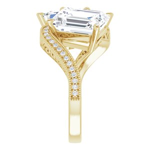 14K Yellow Gold 10x8 mm Emerald Two-Stone Accented Engagement Ring. 123121:1006:P