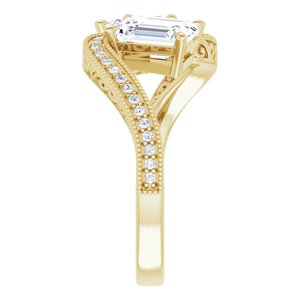 14K Yellow Gold 7x5 mm Emerald Two-Stone Accented Engagement Ring. 123121:961:P