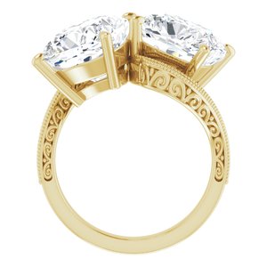 14K Yellow Gold 10 mm Cushion Two-Stone Accented Engagement Ring. 123121:826:P