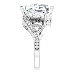 14K White Gold 9 mm Asscher Two-Stone Accented Engagement Ring. 123121:900:P