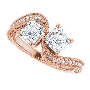 14K Rose Gold 5 mm Asscher Two-Stone Accented Engagement Ring. 123121:839:P