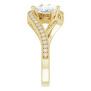 14K Yellow Gold 5 mm Square Two-Stone Accented Engagement Ring. 123121:1141:P