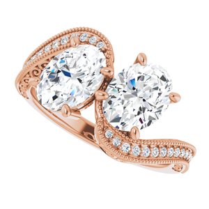 14K Rose Gold 8x6 mm Oval Two-Stone Accented Engagement Ring. 123121:704:P