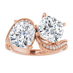 14K Rose Gold 8 mm Cushion Two-Stone Accented Engagement Ring. 123121:794:P