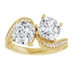 14K Yellow Gold 7 mm Cushion Two-Stone Accented Engagement Ring. 123121:781:P