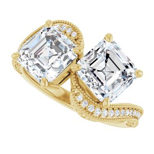 14K Yellow Gold 7 mm Asscher Two-Stone Accented Engagement Ring. 123121:871:P