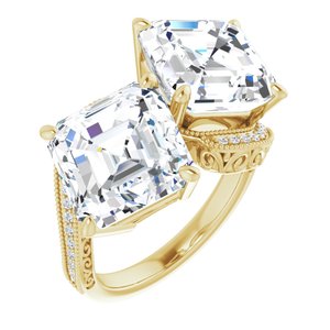 14K Yellow Gold 10 mm Asscher Two-Stone Accented Engagement Ring. 123121:916:P