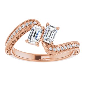 14K Rose Gold 5x3 mm Emerald Two-Stone Accented Engagement Ring. 123121:929:P