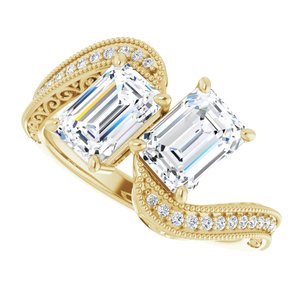 14K Yellow Gold 7x5 mm Emerald Two-Stone Accented Engagement Ring. 123121:961:P