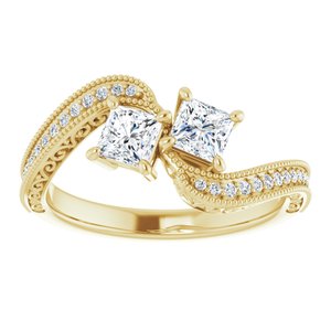 14K Yellow Gold 3.75 mm Square Two-Stone Accented Engagement Ring. 123121:1096:P